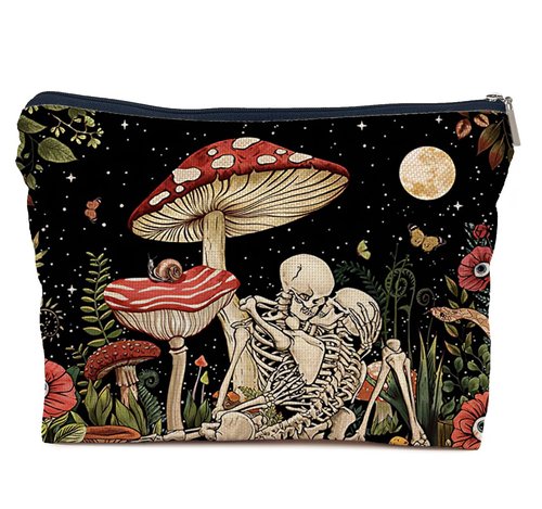 IWXYI Mushroom Skull Makeup Bag,Skeleton Gothic Mushroom Make up Bag Bag with Zipper Pouch for Travel & Toiletry