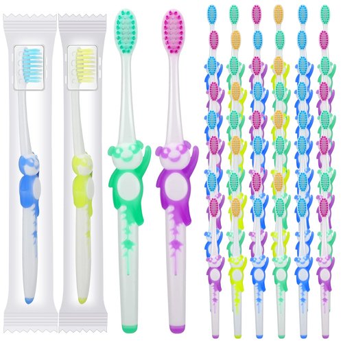 Bokon 300 Pcs Toothbrush for Kids Individually Wrapped Children Soft Disposable Manual Toothbrush Bulk Panda Travel with Bristle Rubber Handle for School Daycare Oral Hygiene