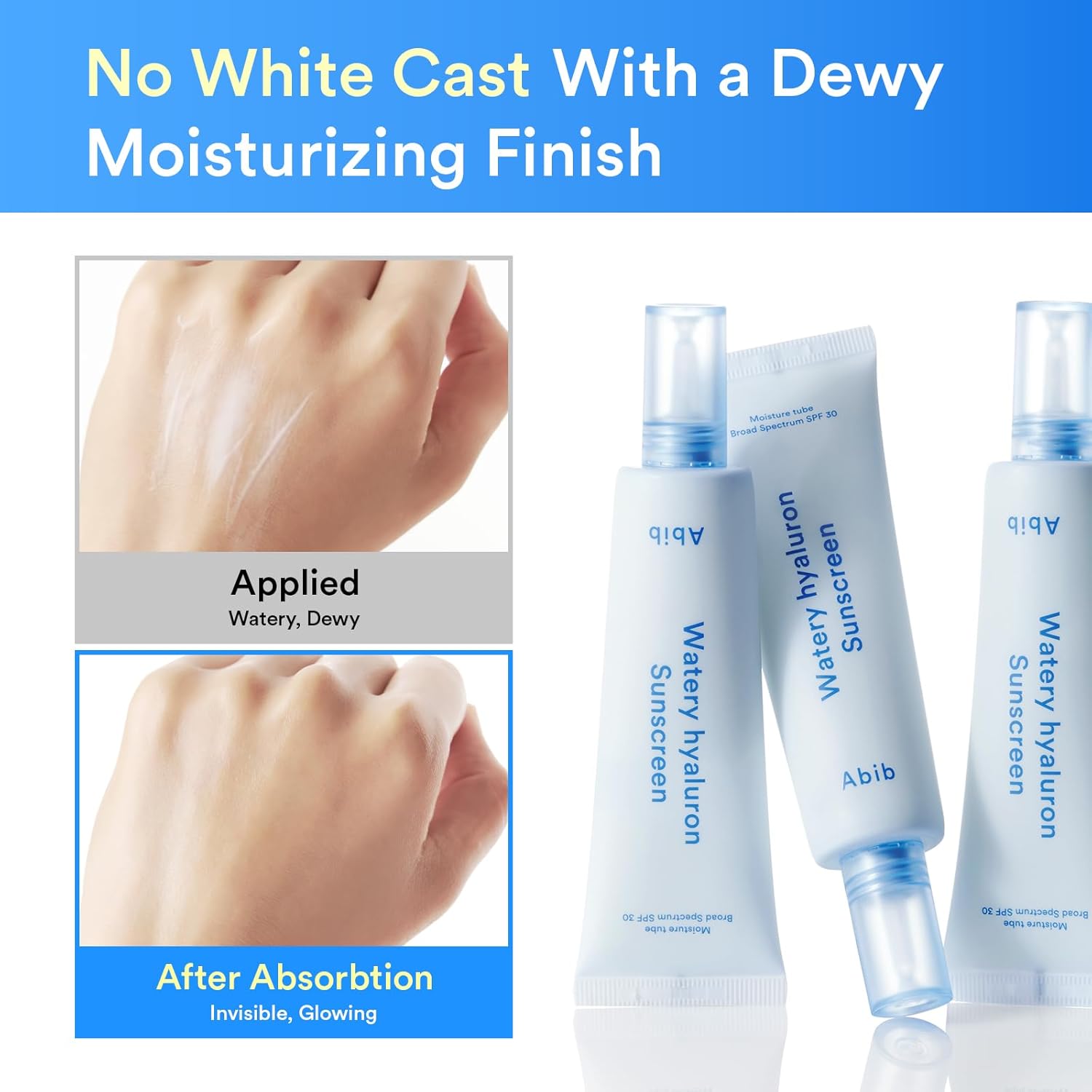 Abib Watery Hyaluron Sunscreen - Moisturizing Broad Spectrum SPF 30 | 1.69 fl oz | No White Cast, Hyaluronic Acid & Vitamin C