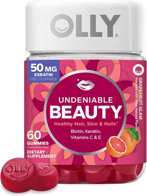 OLLY Undeniable Beauty Gummies - Biotin & Vitamin C for Hair, Skin, Nails | Grapefruit Flavor, 60 Count