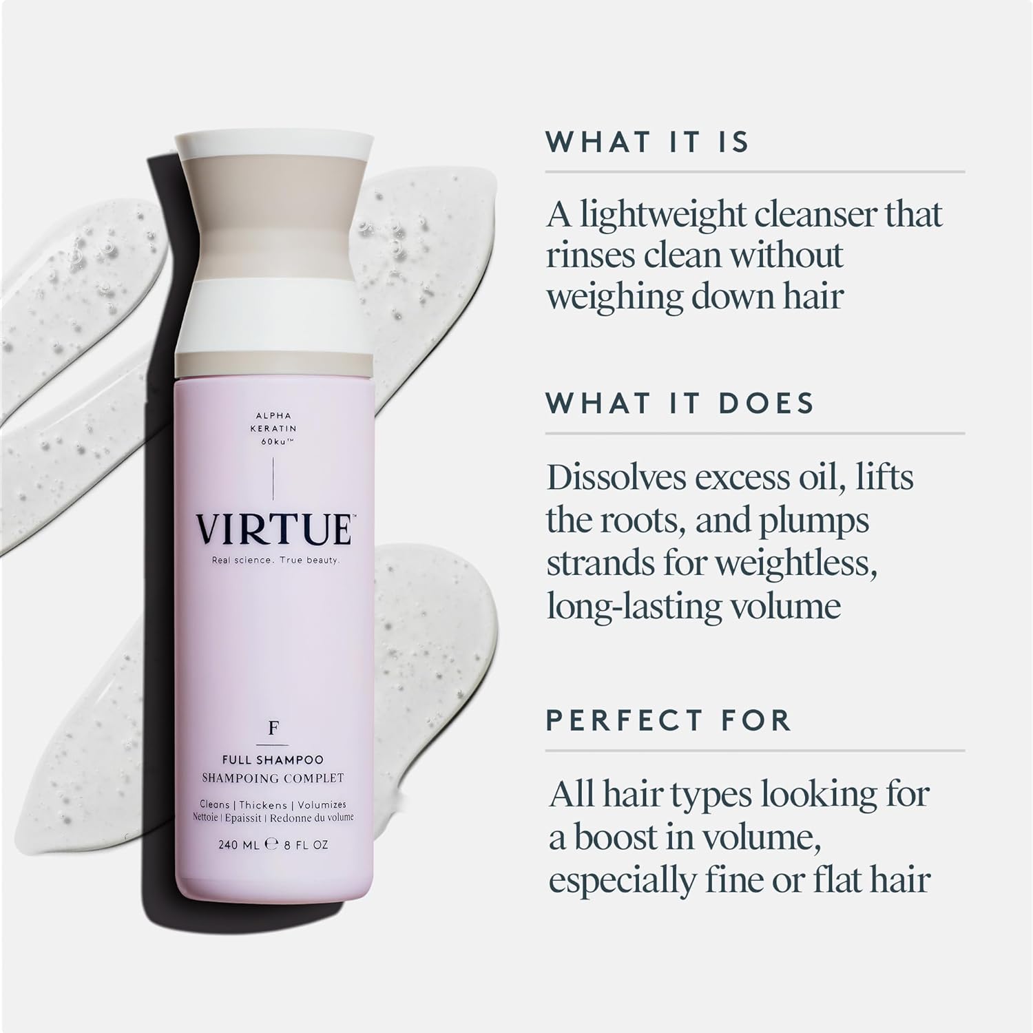 Virtue Full Volumizing Shampoo - Sulfate Free, Thickens Hair, Safe for All Hair Types