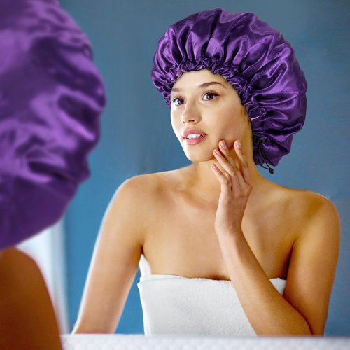 Satin Bonnet Silk Bonnet for Curly Hair Bonnet Braid Bonnet for Sleeping Bonnets for Women Large Double-Layer Adjustable Purple