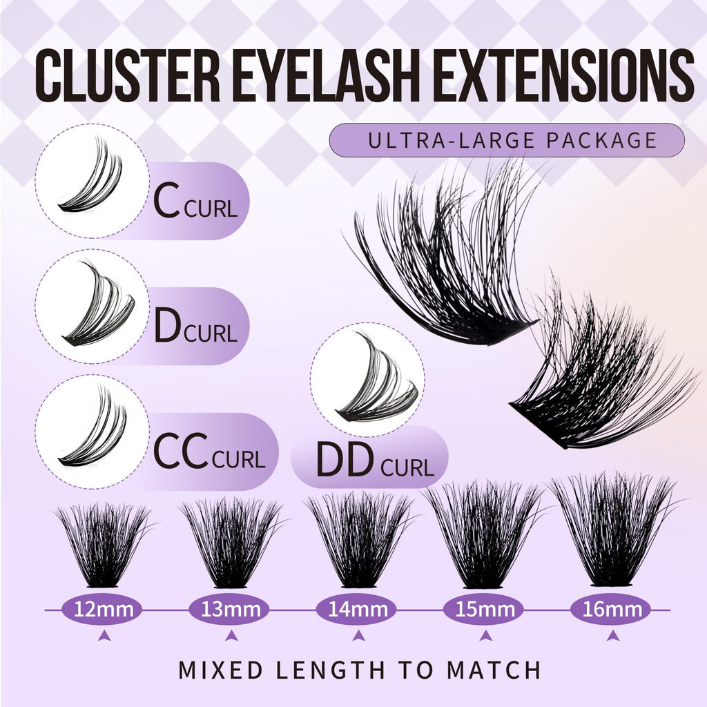 WENDY LASHES 3D-Effect Lash Clusters 100D+200D Eyelash Extensions 119PCS Wispy Lash Cluster 12-16mm Fluffy Eyelashes Cluster D-Curl Individual Lashes DIY Cluster