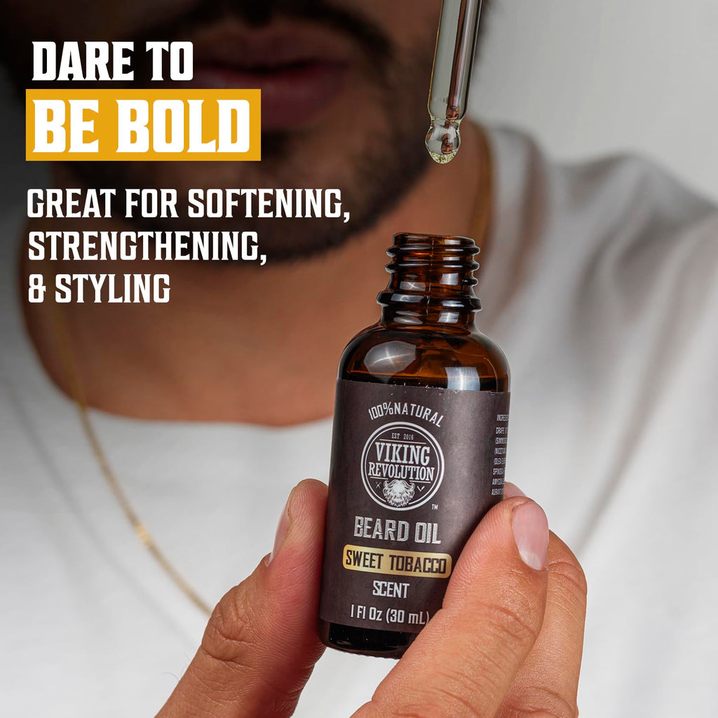 Viking Revolution Sweet Tobacco Beard Oil - Natural Argan & Jojoba Oil Softener | Moisturizes & Strengthens (1 Pack)