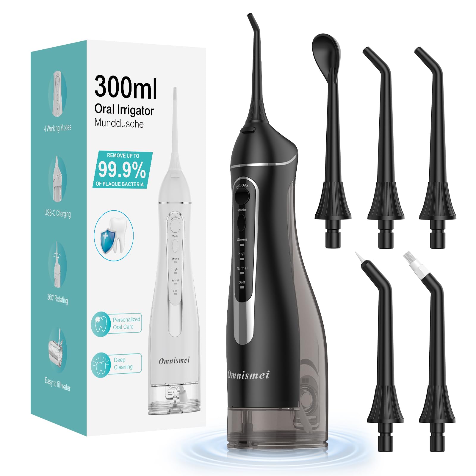 Water Dental Flossers for Teeth, 300ML Cordless Portable Electric Water Flosser, 4 Modes Oral Irrigator, Waterproof Rechargeable Water Floss for Deep Cleaning, Plaque Remover,Braces Home Travel Use