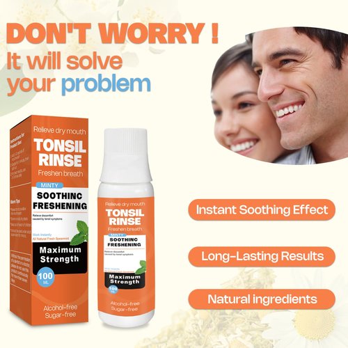 Tonsil Stone Mouthwash for Tonsil Stones, Mint Flavor 100ML, Tonsil Rinse to Soothe Tonsils, Improve Bad Breath, Relieve Dry Mouth.