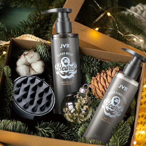 JVR Beard Wash and Beard Conditioner for Men, Beard Shampoo Cleanse and Reduces Frizz, Soften & Strengthens, Organic with Coconut, Aloe, Provides Shine for Dry & Coarse Beards, Beard Care (6.7oz)