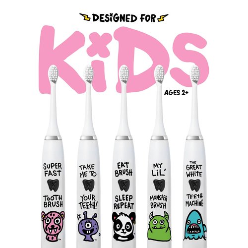Made by Dentists Kids Electric Toothbrush - Rechargeable Vibrating Toothbrush with Timer, Includes 6 Replacement Heads, Gently Cleans Teeth, Kid & Toddlers Age 2+, Cheetah