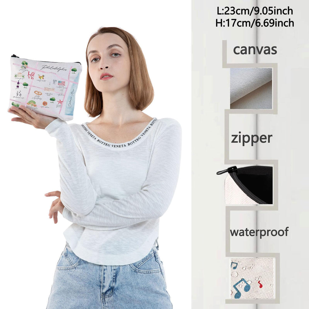 WZMPA Philadelphia City Map Cosmetic Bag - Travel Souvenir Gift - Long Distance Relationship Makeup Zipper Pouch