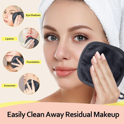 HOMEXCEL Makeup Remover Cloths - Reusable & Washable Ultra Soft Pads | 12 Count, 5x5 In, Black