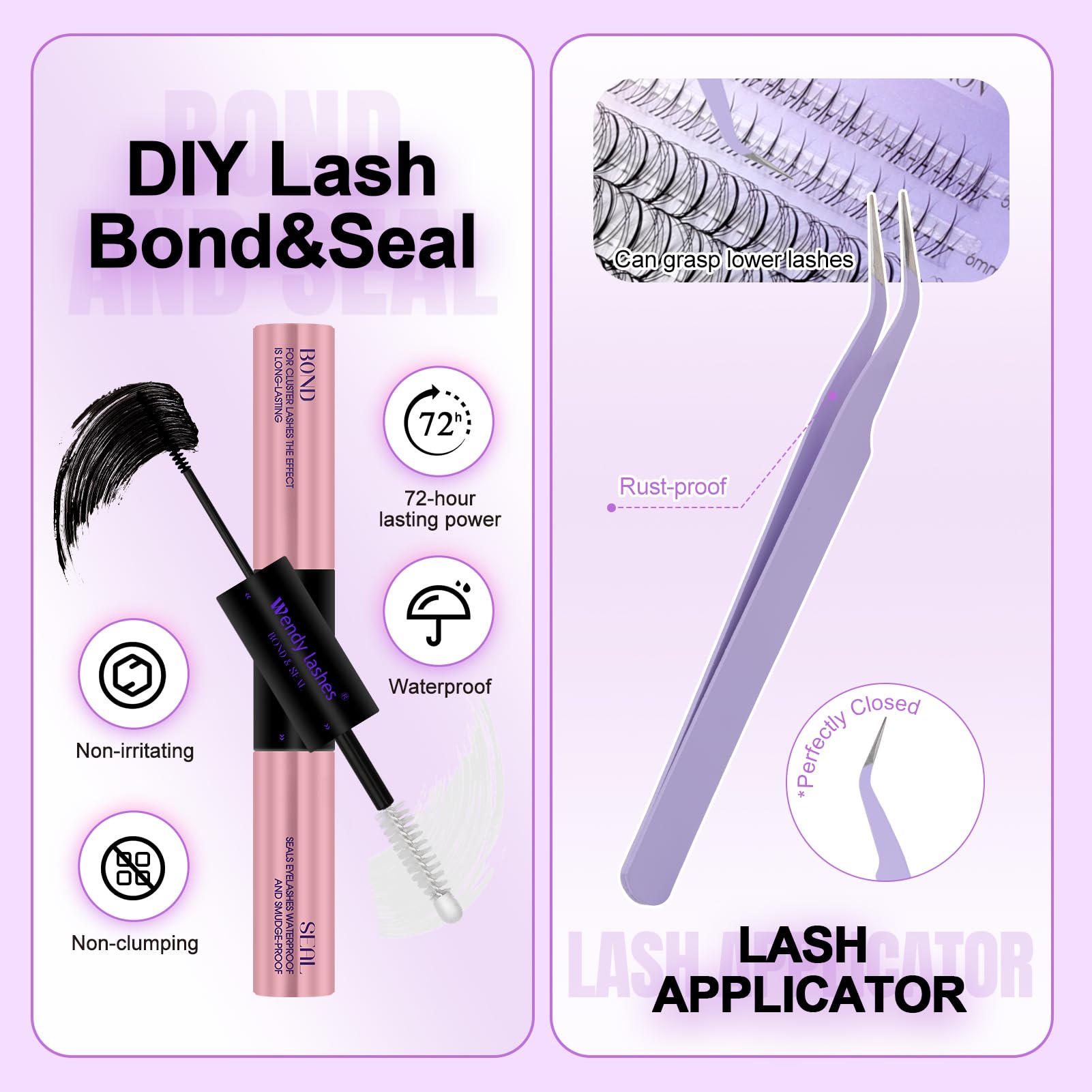 Wendy Lash Clusters Kit With Bottom Lashes 40D+50D+60D+80D+100D+150D 880-Pcs Fluffy Eyelash Clusters D Curl Lashes Extension Soft Eyelash Extension Kit Wispy Natural DIY at Home