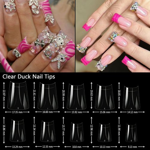 ASONRL 500Pcs Clear Duck Nail Tips Short - 10 Sizes Pre-Shaped Professional Press Ons for Nail Extension, Half Cover Acrylic Soft Gel Tips for Home DIY Nail Salon With Box