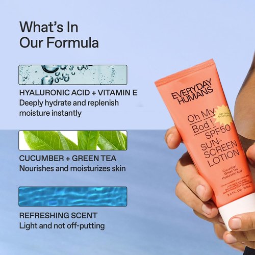 Everyday Humans Oh My Bod SPF 50 Sunscreen Lotion - Face & Body Protection, 3.4 oz (Pack of 2)