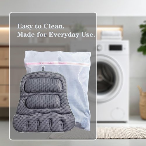 Bath Pillows for Tub, Full-Body Relaxation with Head, Neck & Shoulder Support, Ergonomic Design, 10 Suction Cups, Breathable 4D Air Mesh (Grey)