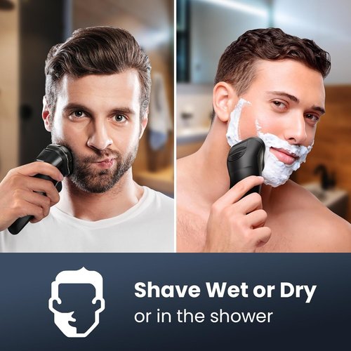Electric Razor for Men Cordless: Wet/Dry Rotary Shaver Waterproof - USB Fast Charging & Sensitive Skin Care - Pop up Trimmer & Precision Blades Upgraded Elegant Black