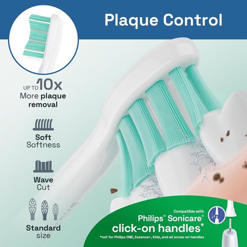 Brushmo Plaque Control Toothbrush Heads - 8 Soft Dupont Replacement Heads for Philips Sonicare | White