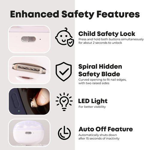 Electric Automatic Nail Clipper - 2 in 1 Auto Fingernail Cutter and Polishing Grinder for Baby Senior Adults - Rechargeable Cordless USB Battery Fingernail Trimmer