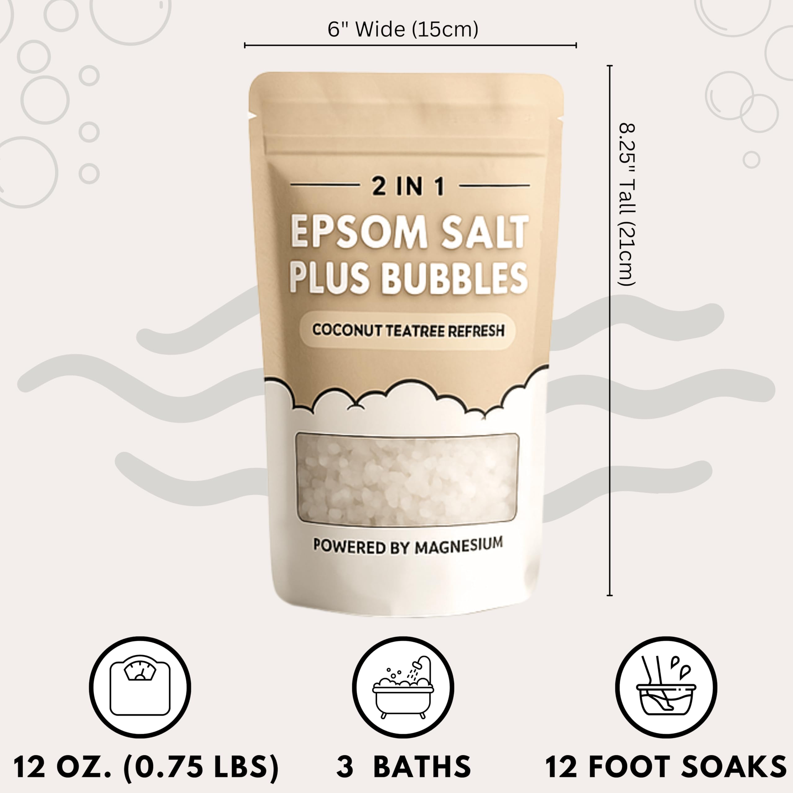 ZZZELLNESS Epsom Salt Plus Bubbles – Coconut & Teatree Scented Foaming Bath Soak – Magnesium Sulfate for Muscle Recovery, Stress Relief & Relaxation – Great for Aromatherapy – 12 oz