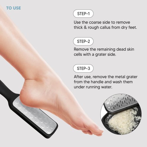 F3 Systems, 2Steps Stainless Steel Callus Remover, Effective for Thick Callus and Cracked Feet Pedicure Rasp, Remove Hard Skin, Grater Foot File, Foot Scrubber, Professional Foot Care