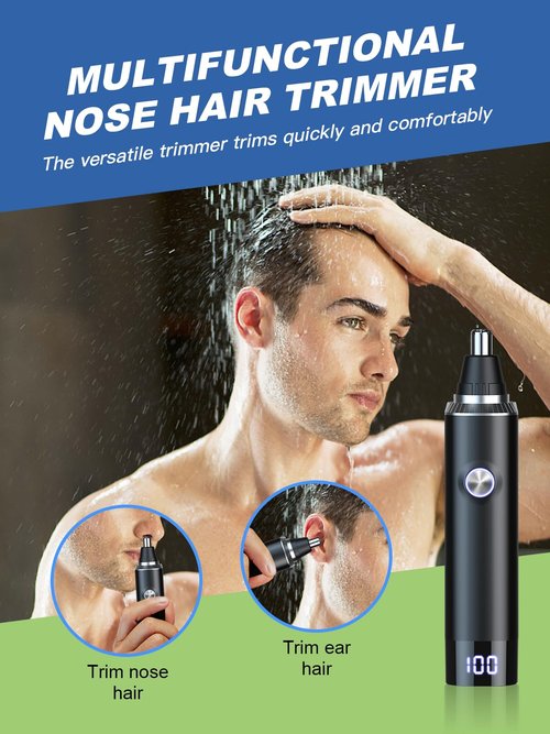 Ginity Ear & Nose Hair Trimmer with LED Display for Men Women,Painless USB Rechargeable Eyebrow & Facial & Nose Hair Trimmer Clipper,Professional IPX7 Waterproof Dual Edge Blades