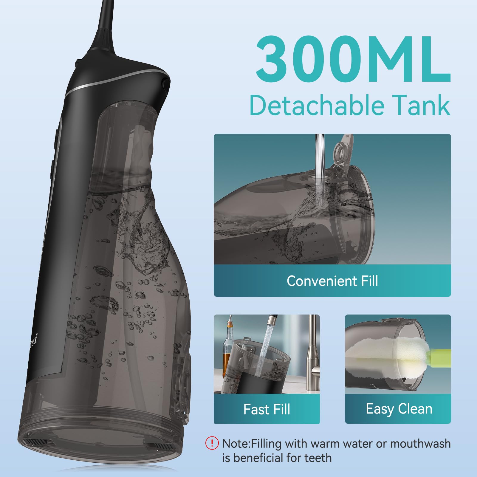 Water Dental Flossers for Teeth, 300ML Cordless Portable Electric Water Flosser, 4 Modes Oral Irrigator, Waterproof Rechargeable Water Floss for Deep Cleaning, Plaque Remover,Braces Home Travel Use