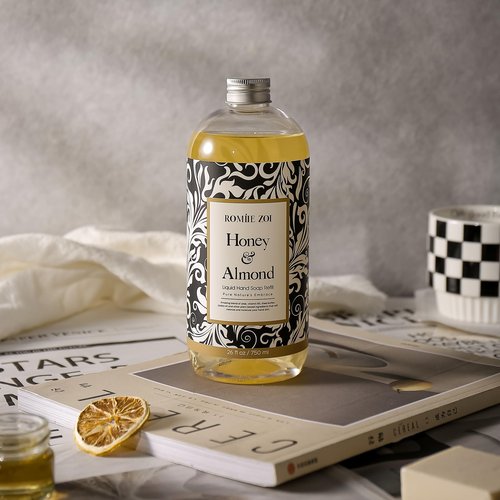 ROMIIE ZOI Liquid Hand Soap Refill, Honey & Almond, Gentle & Moisturizing Formula for Home & Kitchen, 750 ML/ 26 FL OZ