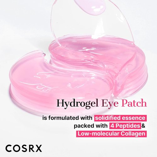 COSRX Pink Peptides Collagen Eye Patch - Reduces Puffy Eyes & Dark Circles | 60 Hydrogel Patches