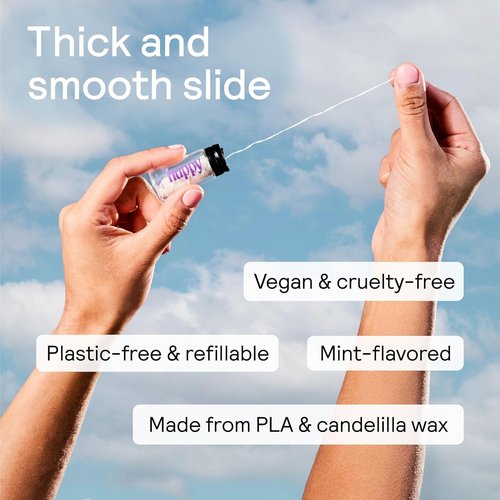 HUPPY Plastic-Free Vegan Dental Floss (2 Pack Refill) – Compostable Corn-Starch & Candelilla Wax Floss, Peppermint Scent, Strong & Gentle for Sensitive Gums, Eco Oral Care