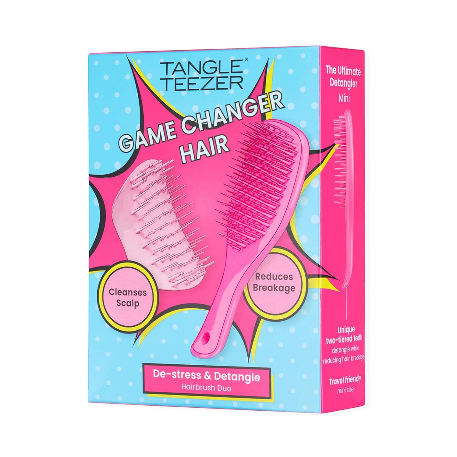 Tangle Teezer Limited Edition Gift Set - Mini Hair Brush & Scalp Massager for All Hair Types | Pink