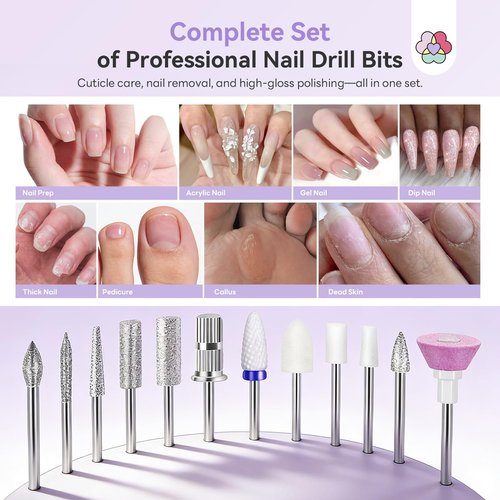 SAVILAND 2026 Nail Drill Professional: 40000RPM Electric Nail Drill 30S Fast Removal for Acrylic Nails Low Noise Electric Nail File Long-Lasting Manicure Pedicure Mobile Tech & Salon (Gradient Purple)