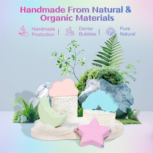 Rainbow Bath Bombs for Kids - 4 Pcs Handmade Natural Kid Bath Bombs, Valentines Easter Gifts for Kids, Girls Easter Basket Stuffers, Organic Bubble Bath