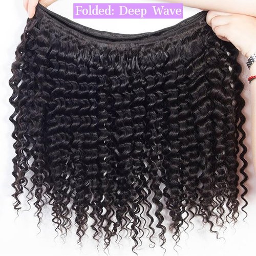 Deep Wave Human Hair Bundles 24 Inch Deep Wave Bundles 100% Unprocessed Brazilian Virgin Hair 1 Bundle Curly Bundles Hair Extensions Real Human Hair Wavy Quick Weave Bundle Natural Black