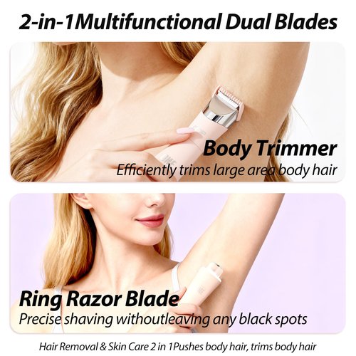 BTYJLEBE Dual Head Bikini Trimmer for Women 5-in-1 【IPX7 Waterproof】 Electric Razors 【German-TXO-Technology】-Painless-Blade Body Shaver for Pubic Hair Underarm Leg Arm Body Face (Peach)