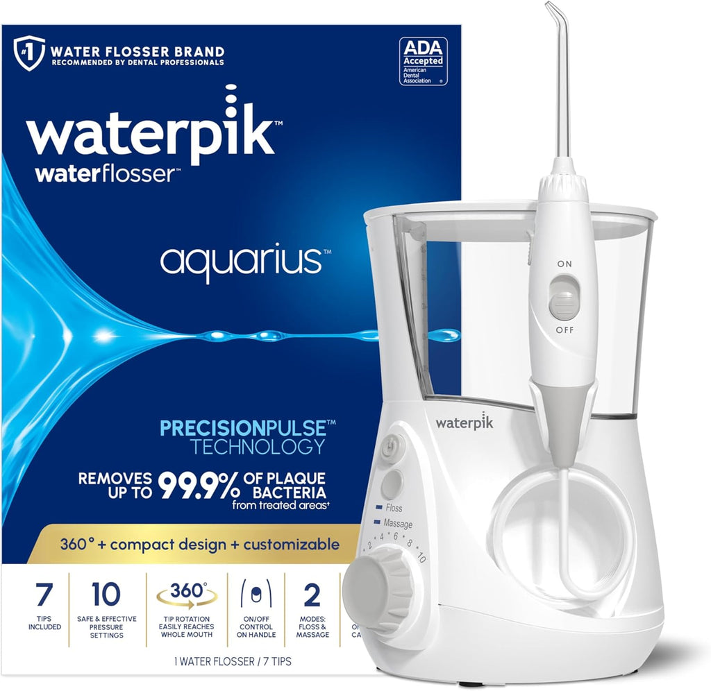 Waterpik Aquarius Water Flosser - Electric Dental Care Device with 10 Settings & 7 Tips - ADA Accepted, White WP-660