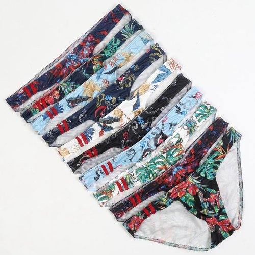 Maiclaice Men's Spandex Low Rise Printed Bikini Eyelet Briefs Underwear Sky Blue