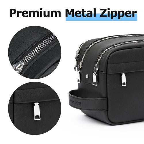 MIRASON Travel Toiletry Bag for Men Leather Travel Bag for Toiletries, Dopp Kit Water-resistant Shower Bag for Shaving Bathroom Organizer Gifts for Men, Black