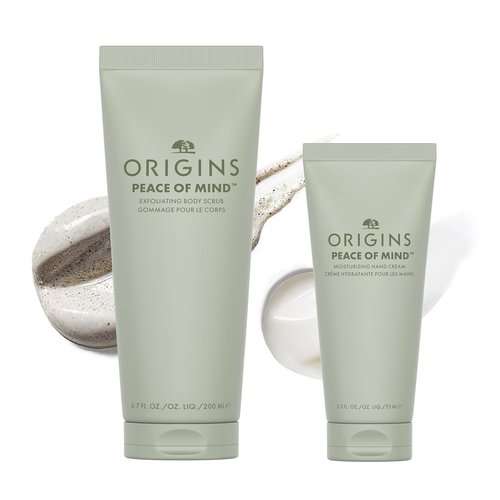 Origins Peace Of Mind Hand & Body Care Set - Nourishing Hand Cream & Exfoliating Body Scrub | Peppermint, Basil & Eucalyptus Oils
