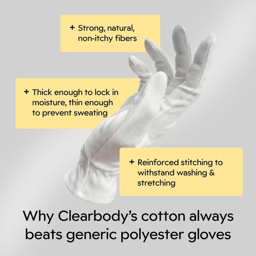 Clearbody Organics 100% Organic Cotton Gloves for Dry Hands Sleeping - Breathable Cotton for Eczema - Moisturizing Gloves Overnight (5 Pairs, Size M)