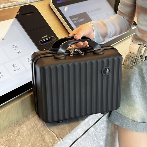 JZRTravel 13 Inch Makeup Train Cosmetic Case Hard Shell ABS Portable Mini Suitcase for Hand Luggage w Elastic Straps Organizer Makeup Toiletry, Gift for Her Women