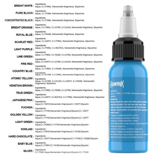 Hawink Tattoo Ink Color Set 1 oz (30ml) 21 Colors Pigment Kit Tattoo Supplies TI203-30-21