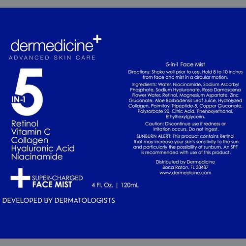 Skiennix 5-in-1 Anti-Aging Face Mist - Hydrates & Brightens with Retinol, Vitamin C, Collagen | 4 fl oz, 120 ml