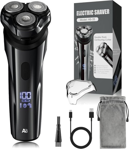Skiennix Electric Rechargeable Shaver - IPX7 Waterproof Rotary Razor with 4D Floating Head | Travel-Friendly Black