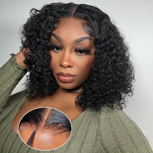PXTPXT Glueless Wigs Human Hair Pre Plucked Pre Cut Wear and Go Glueless Wig 13x4 HD Deep Wave Lace Front Wigs Human Hair for Black Women Frontal Wigs with Natural Hairline 180% Density 12 Inch