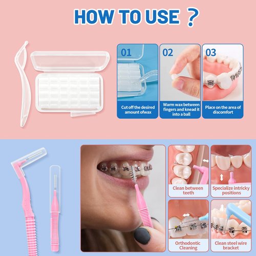 CHAOMI Orthodontic Care Travel Kit | V-Shape Toothbrush with Soft Bristles, Interdental Brushes, Orthodontic Wax, and Breathable Case | Portable Dental Kit for Braces and Aligners(PINK)
