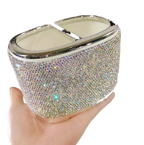 Bestbling Luxury Bling Rhinestone-Embellished Makeup Organizer Box Storage – Large Capacity Cosmetic Brush Lipstick Eyebrow Pencil Storage Box and Desktop Organizer Rack (Silver)