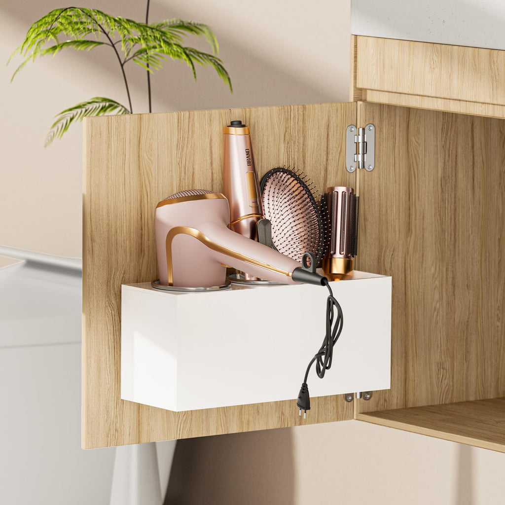 YUNEASELF Hair Tool Organizer Acrylic: Hair Dryer Holder Wall Mount - Blow Dryer Holder Cabinet Door - Bathroom Countertop Organizer for Curling iron Hot Styling Tools Flat Iron - White