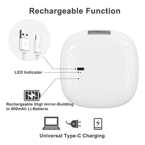 Mirrona Compact Mirror with LED Light, 1x/10x Magnifying Rechargeable Dimmable Pocket Makeup Mirror for Purse, Travel, 4inch