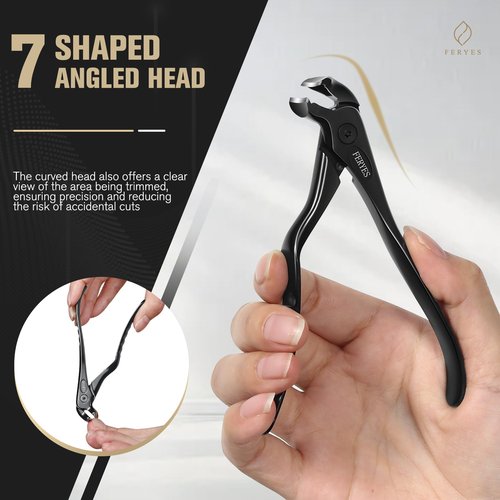 FERYES Ergonomic Non-Slip Long Handle Nail Clippers for Seniors, Unique Angled Head Curve Wide Jaw Opening Toenail Clipper with Catcher for Thick Toenails and Fingernails