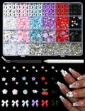 3D Nail Charms and Gems 4000 Pcs Cute Nail Bows Flowers and Mixed Styles Nail Art Charms with Rhinestones Flatback Pearls Suitable for DIY Nail Art Phone Case Decoration