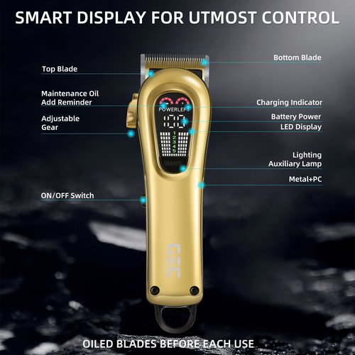 GEC Smart Hair Clipper for Men,Rechargeable -Professional Clippers,Low Noise 5-Mode Hair Clippers with Auxiliary Light Hair Trimmer Kit for Men